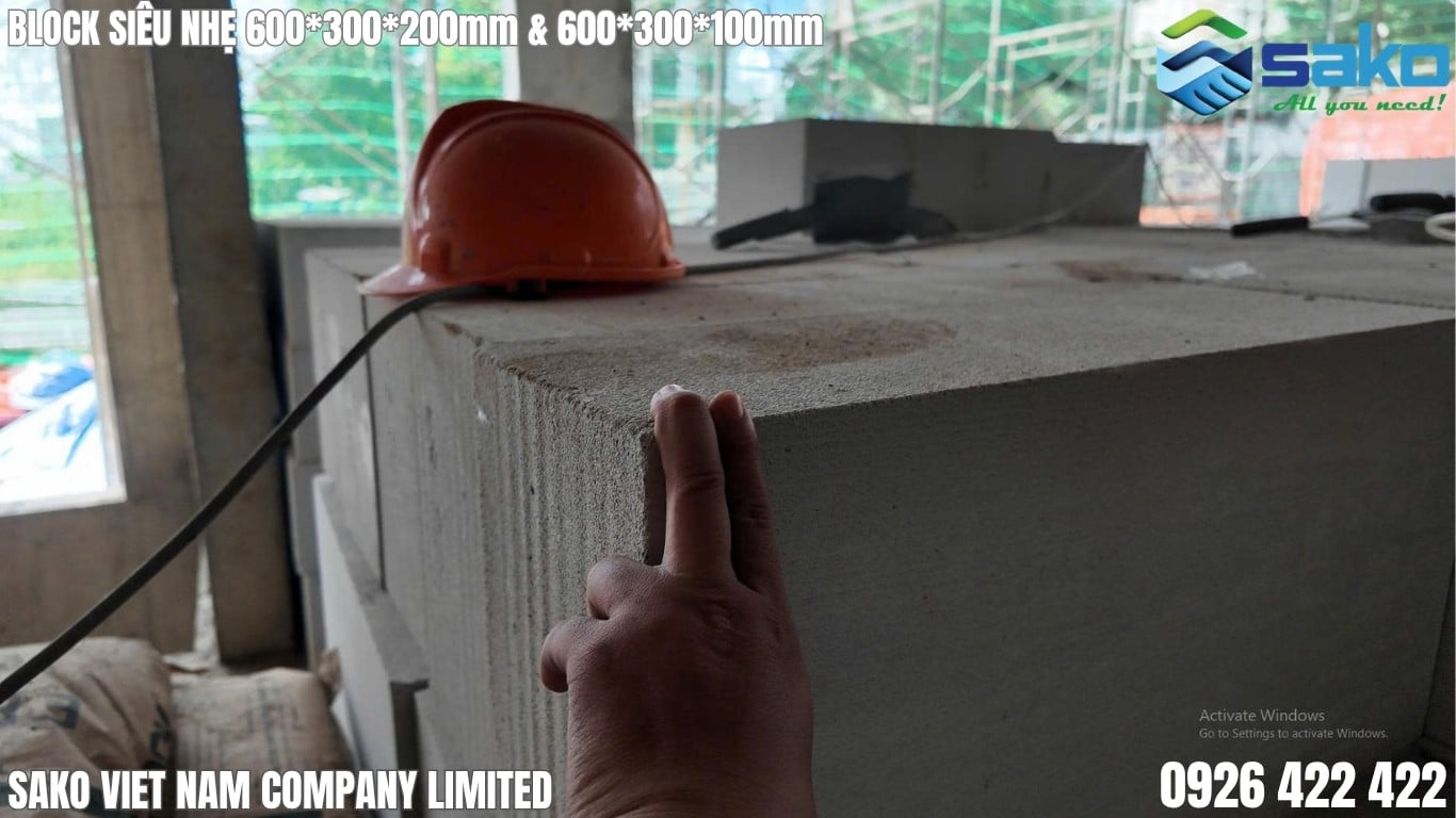 Gạch Block siêu nhẹ AAC - Khổ gạch 600x300x200mm, sử dụng làm tường bao cho chung cư