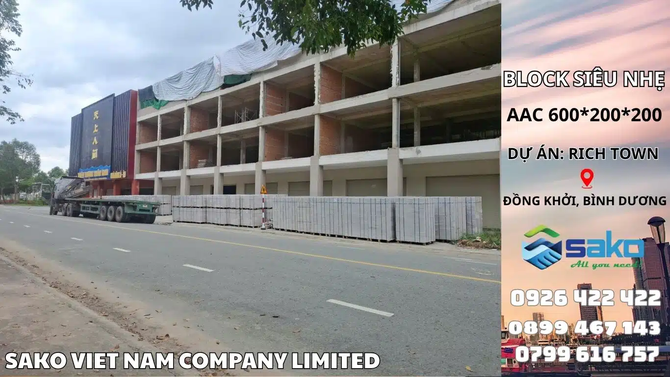 Gạch Block siêu nhẹ tại dự án khách sạn RICH TOWN Bình Dương