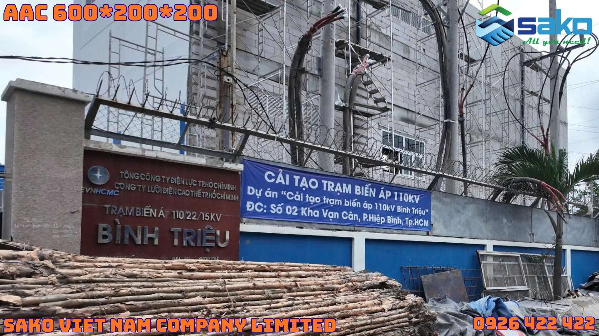 Cải tạo trạm biến áp bằng gạch AAC kích thước 600x200x200