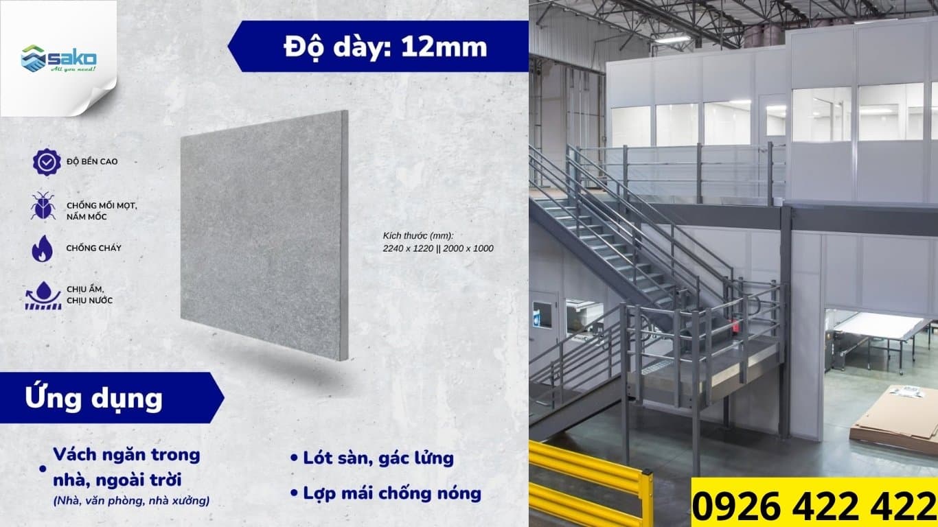 Tấm CemBoard 2440x1220x12mm - Vật liệu nhẹ, chịu lực, chống cháy - SAKO Việt Nam - Ảnh 2