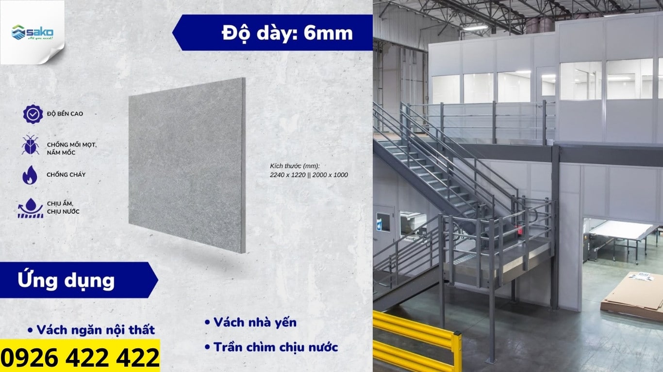 Tấm CemBoard 2440x1220x6mm chính hãng, giá tốt - SAKO VN - Ảnh 2