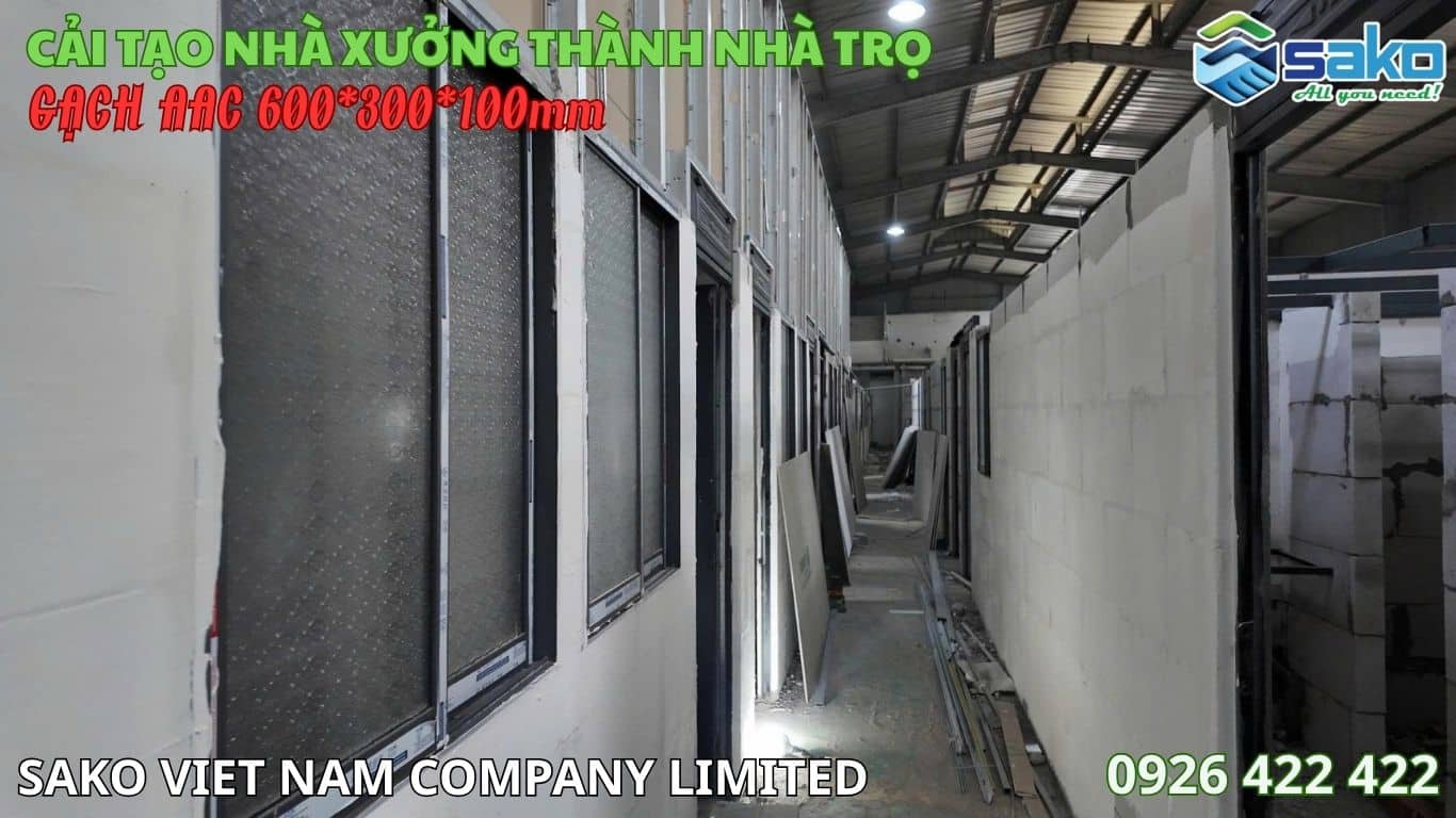 Gạch AAC cho nhà xưởng cải tạo thành phòng trọ cho nhân viên